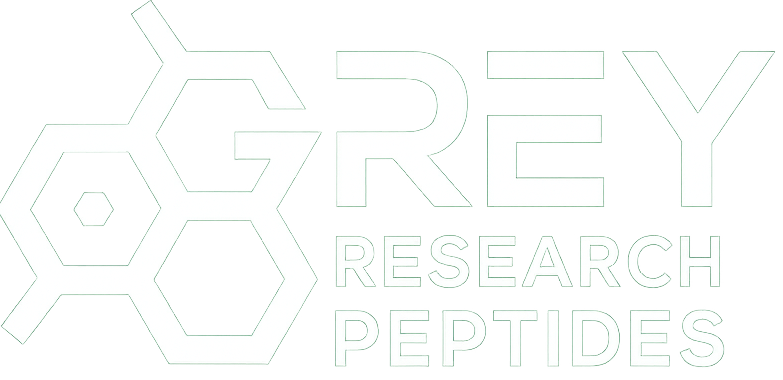 Logo of Grey Research Peptides featuring hexagonal shapes and the brand name in bold text.