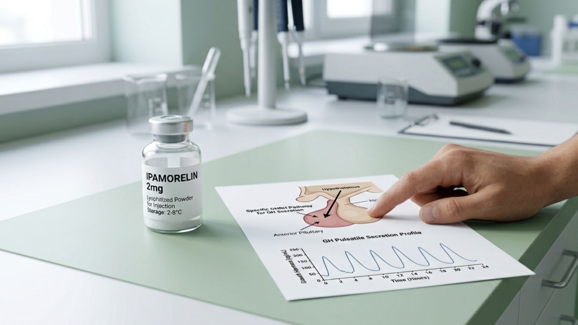 Ipamorelin peptide molecular structure illustration