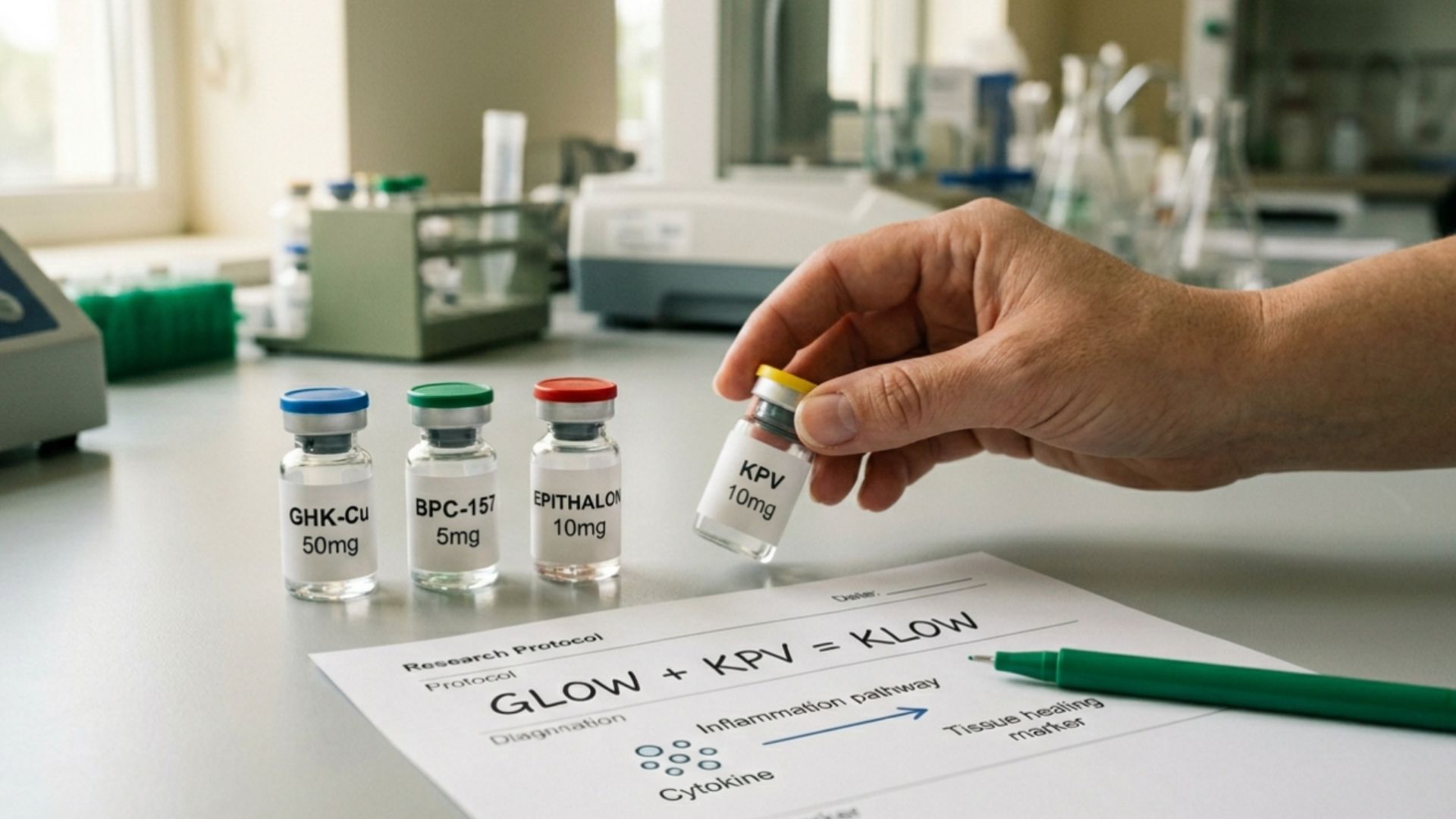 KLOW peptide blend and KPV peptide research overview diagram