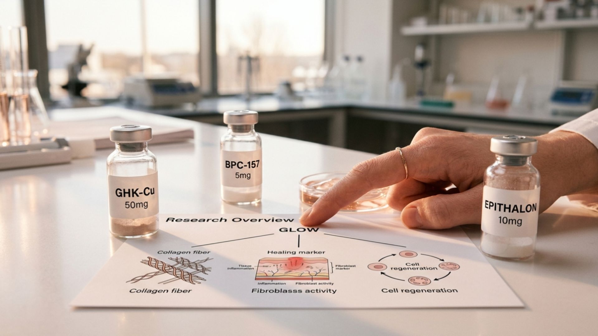 GLOW blend peptide stack skin regeneration research diagram